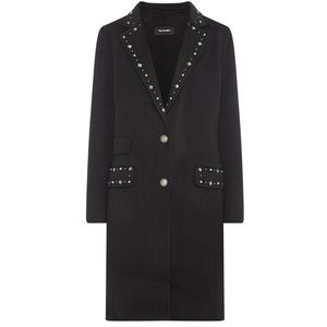 THE KOOPLES Wool Studded Accents & Pointed Collar Black Coat, Size XS